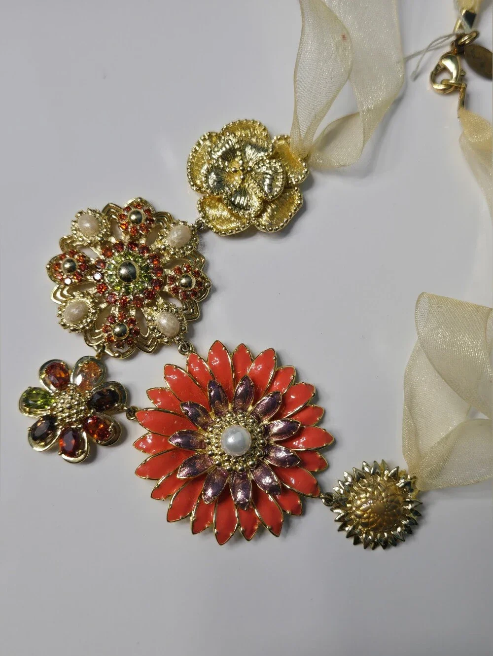 Lenox Vintage Enamel Crystal flower and ribbon necklace